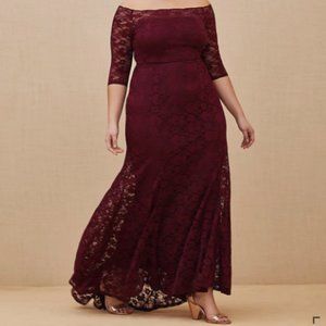 Special Occasion Burgundy Red Lace Off Shoulder Maxi Dress